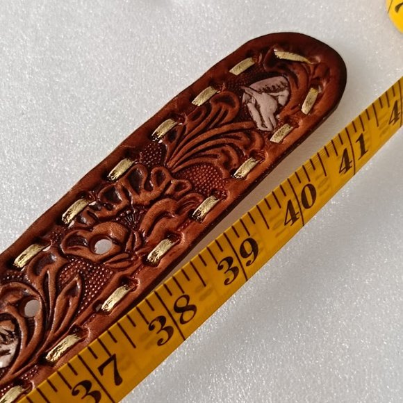 ❤️HP❤️🐎Vintage Brown Leather Belt Cintos Imperial Belt Mexican Horses Design - Picture 10 of 11